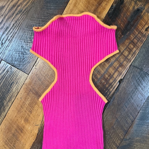 Peppermayo Sunrise Cove Maxi Dress Hot Pink Orange Ribbed Cutout Knit Dress S/M - Picture 6 of 9